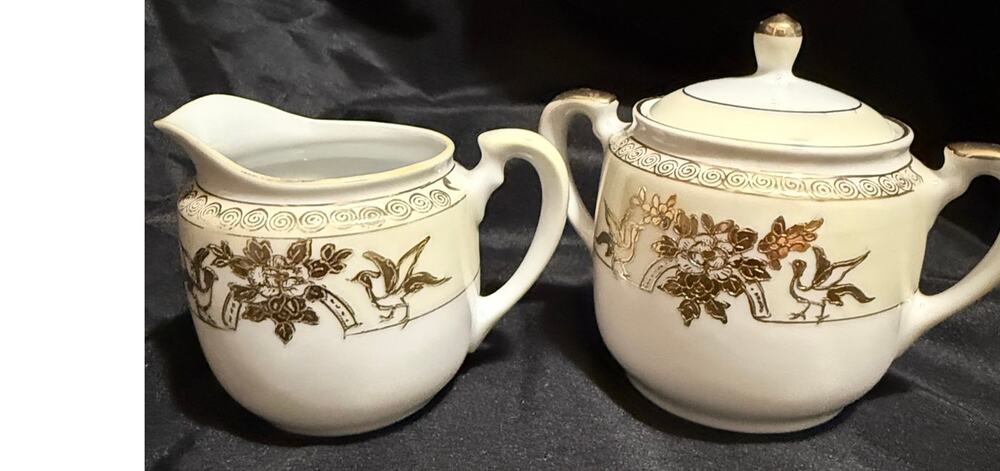 Vintage Noritake Hand Painted Sugar and Creamer Set - Gold Accents